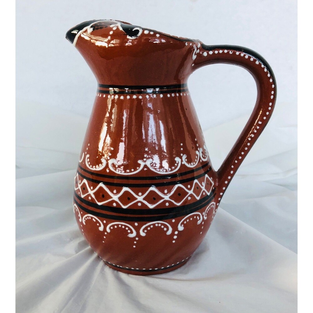 Vintage Pitcher Pottery Brown Glazed 8"  Handmade In Portugal #127